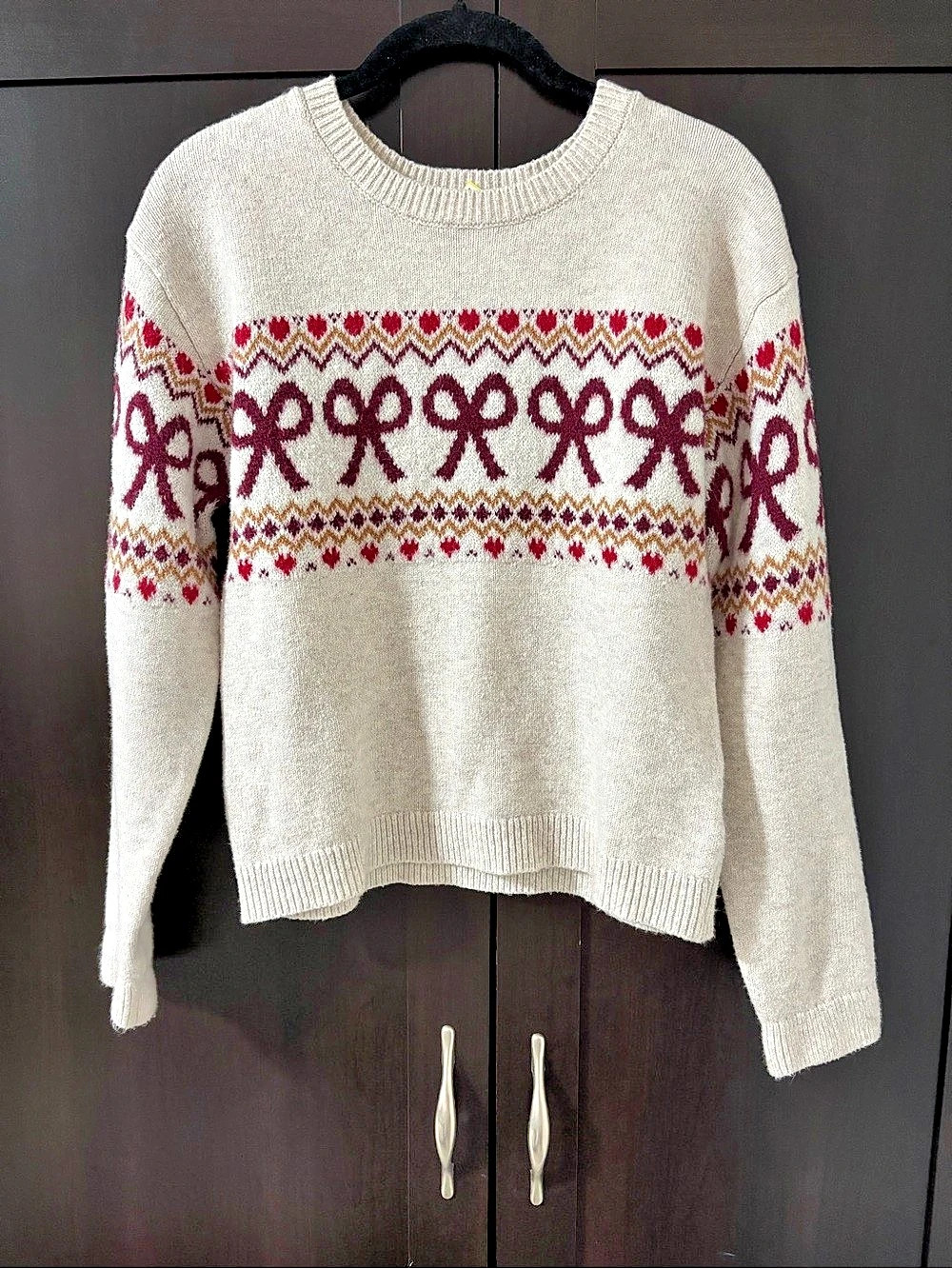 Cat & Jack Girls' Fair Isle Pullover Sweater Cream & Red XL (14)